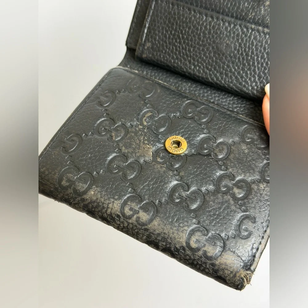 Gucci Guccissima Heart Embossed Black Leather Wallet